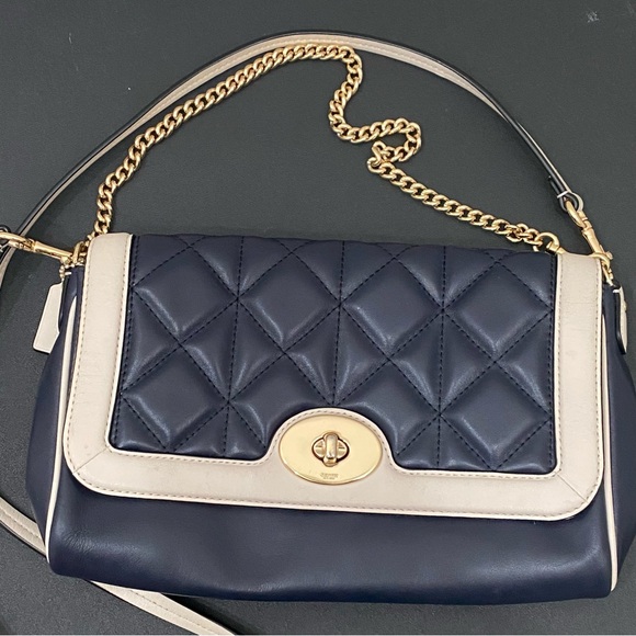 COACH Ruby Midnight Navy/Chalk Quilted Leather Shoulder Crossbody Bag - Picture 4 of 16